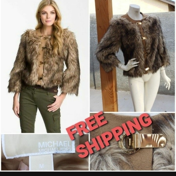 MICHAEL MICHAEL KORS ANIMAL PRINT FUR JACKET COAT - Picture 2 of 10